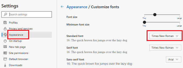 Het standaardlettertype voor Edge Chromium wijzigen