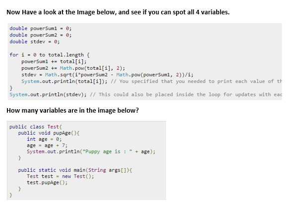 Java Basics: How to identify parts of code.