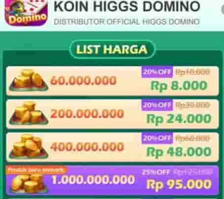 Top Up Chip Higgs Domino Paling Murah