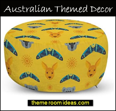Kangaroo Ottoman Pouf, Australian Aboriginal Pattern Boomerang and Koala Bear Animal, Decorative Kangaroo Ottoman Pouf, Australian Aboriginal Pattern Boomerang and Koala Bear Animal, Decorative
