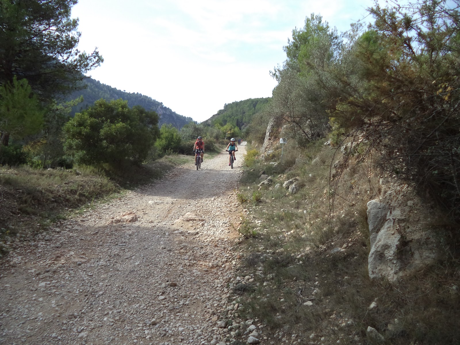 Cyclists on the Serpis Greenway in Valencia, Spain Cycling along a converted railway in Valencia, Spain