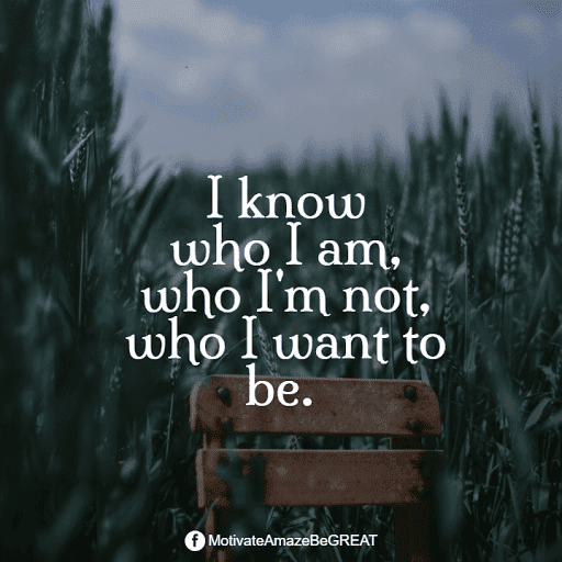 "I know who I am, who I'm not, who I want to be." Positive Mindset Quotes And Motivational Words For Bad Times: "I know who I am, who I'm not, who I want to be."