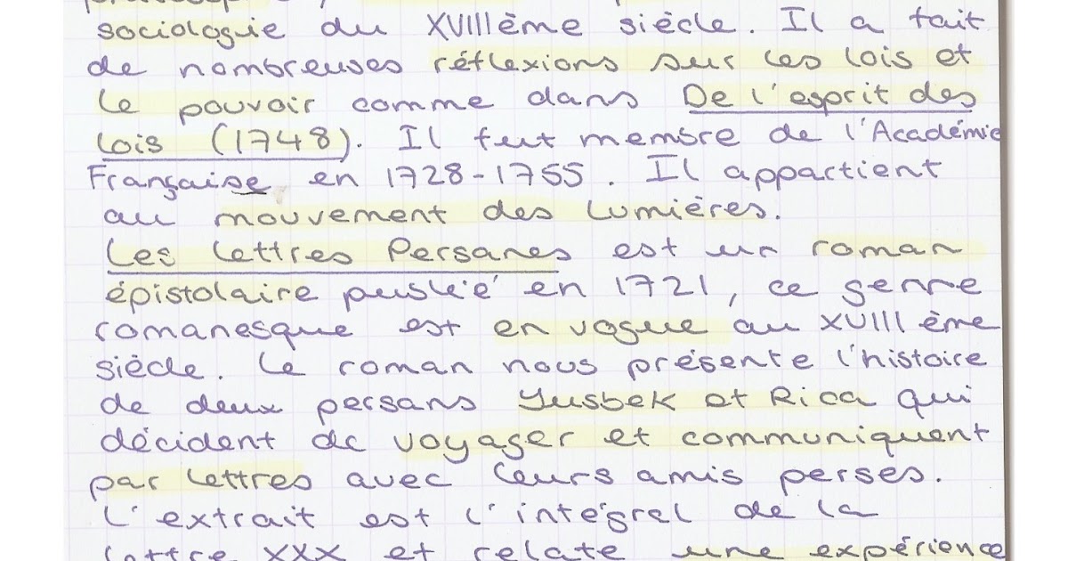 Lettres Persanes Montesquieu Oral Francais 121