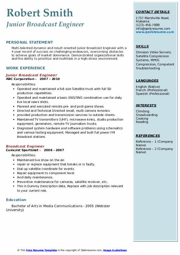 Broadcasting Engineer Resume Resume Letter