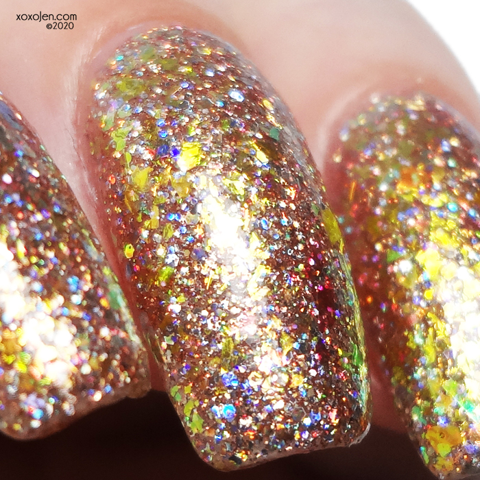 xoxoJen's swatch of KBShimmer Sol Amazing on top of Celebrate Good Shine