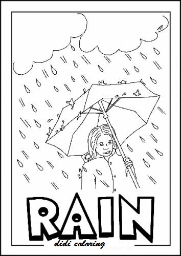 printable rainy weather coloring page girl standing with umbrella for  title=