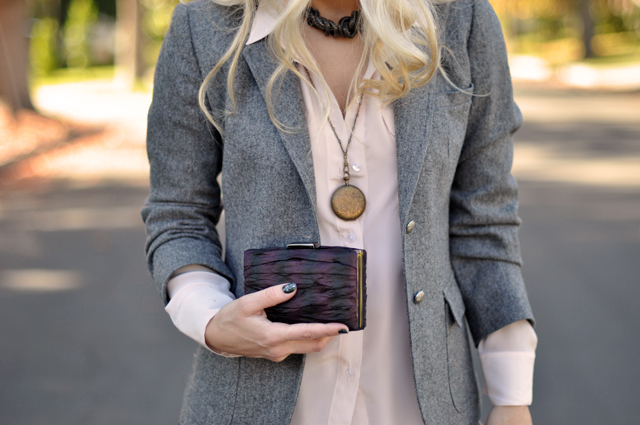 preppy with an edge, gray pink oxblood plum outfit