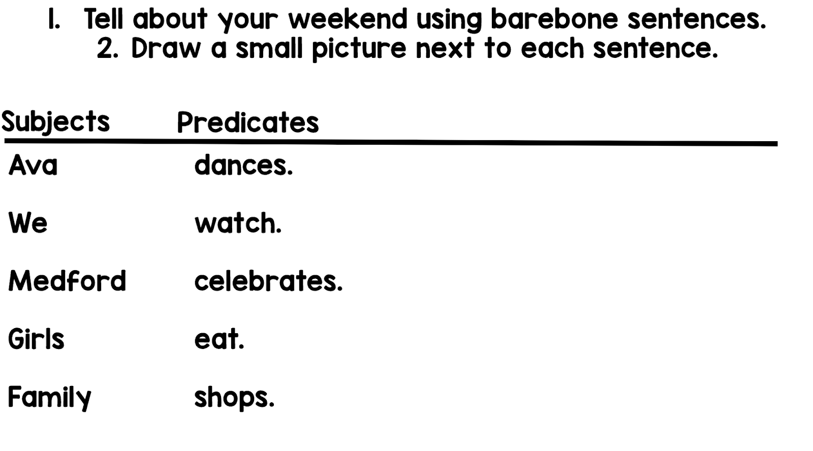 Barebone Sentences Worksheet