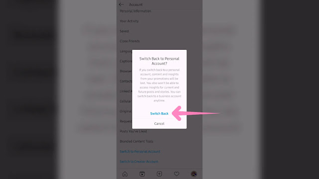 switch back to personal account