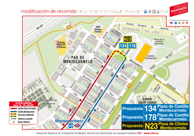 Las líneas 134, 178 y N23 de autobuses EMT cambian parada cabecera en