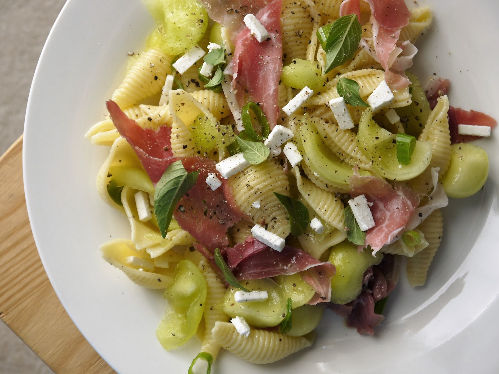 Clockwatching Tart Pasta Salad with Prosciutto and Melon