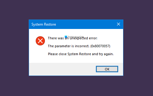 El parámetro es incorrecto, Error 0x80070057 en Windows 10