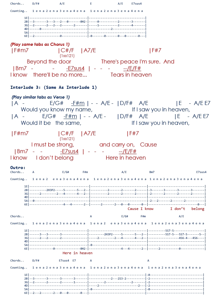 Song lyrics with guitar chords for Tears In Heaven - Eric Clapton  Guitar  acoustic songs, Guitar chords and lyrics, Easy guitar songs