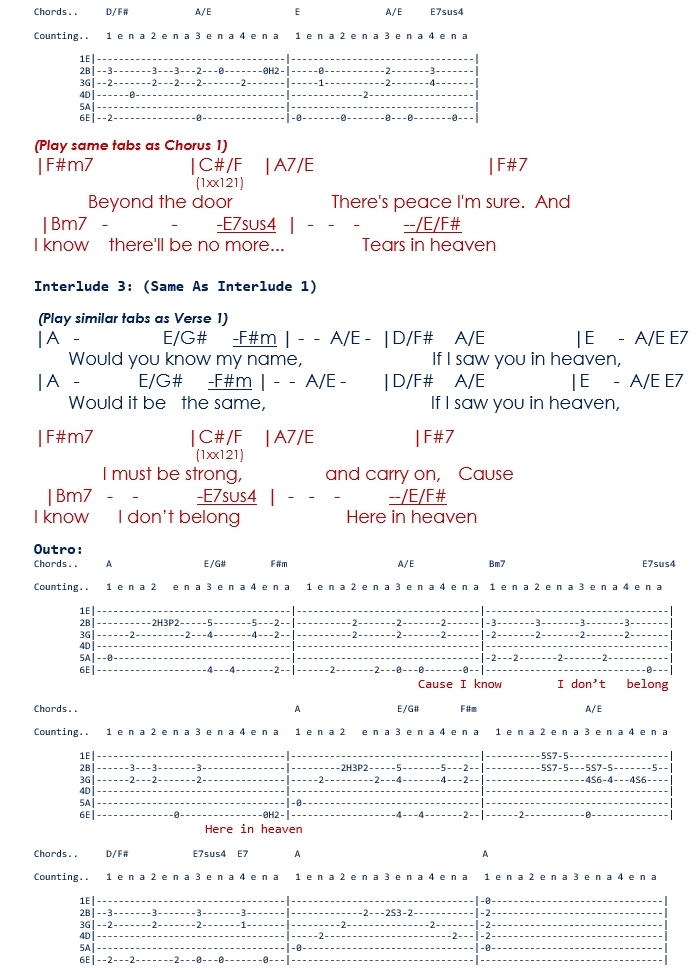 Blues Guitar lesson for Tears In Heaven-Eric Clapton, with Chords, Tabs,  and Lyrics