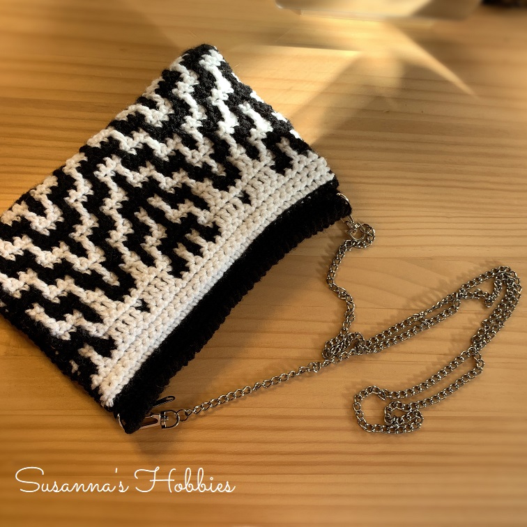かぎ針編み Crochet モザイク模様ブランケットのサンプルでジップポシェット編みました Crochet Crossbody Zipper Bag Using The Mosaic Crochet Blanket