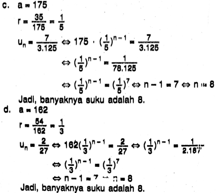 Tentukan Banyak Suku Barisan Geometri Berikut A 1 3 9 27 6 561 B 1 6 3 2 81 2 Mas Dayat