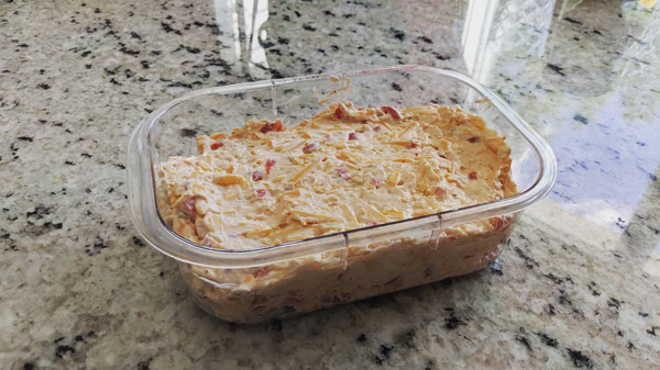 close-up of the container of pimento cheese