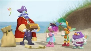 Abby's Flying Fairy School Treasure Hunt, Abby Cadabby, Blögg, Gonnigan, Mrs. Sparklenose, Captain Hook pirate treasure. Sesame Street Episode 4323 Max the Magician season 43