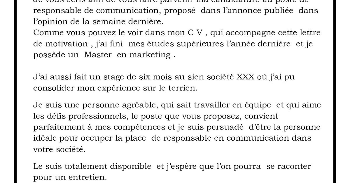 Exemplaire de lettre de motivation simple et rapide