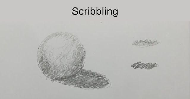 drawing of sphere with scribbling shading