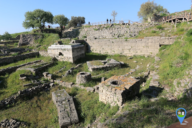 The remaining of the ancient city near Troy wooden horse statue in Canakkale, Turkey The remaining of the ancient city near Troy wooden horse statue in Canakkale, Turkey