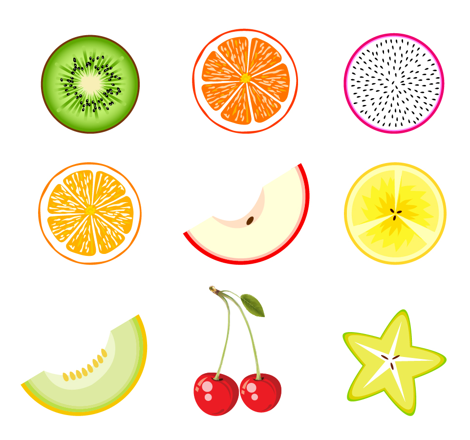 切り口が瑞々しいフルーツ アイコン セット Fruits Icon Set イラスト素材