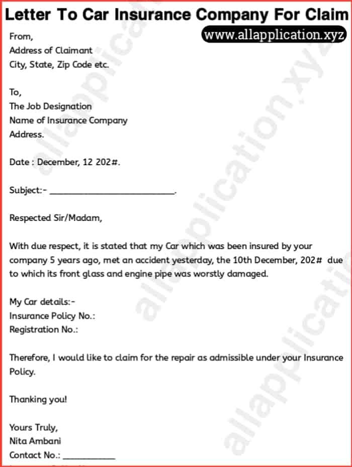 How To Write Letter To Car Insurance Company For Claim 2021?