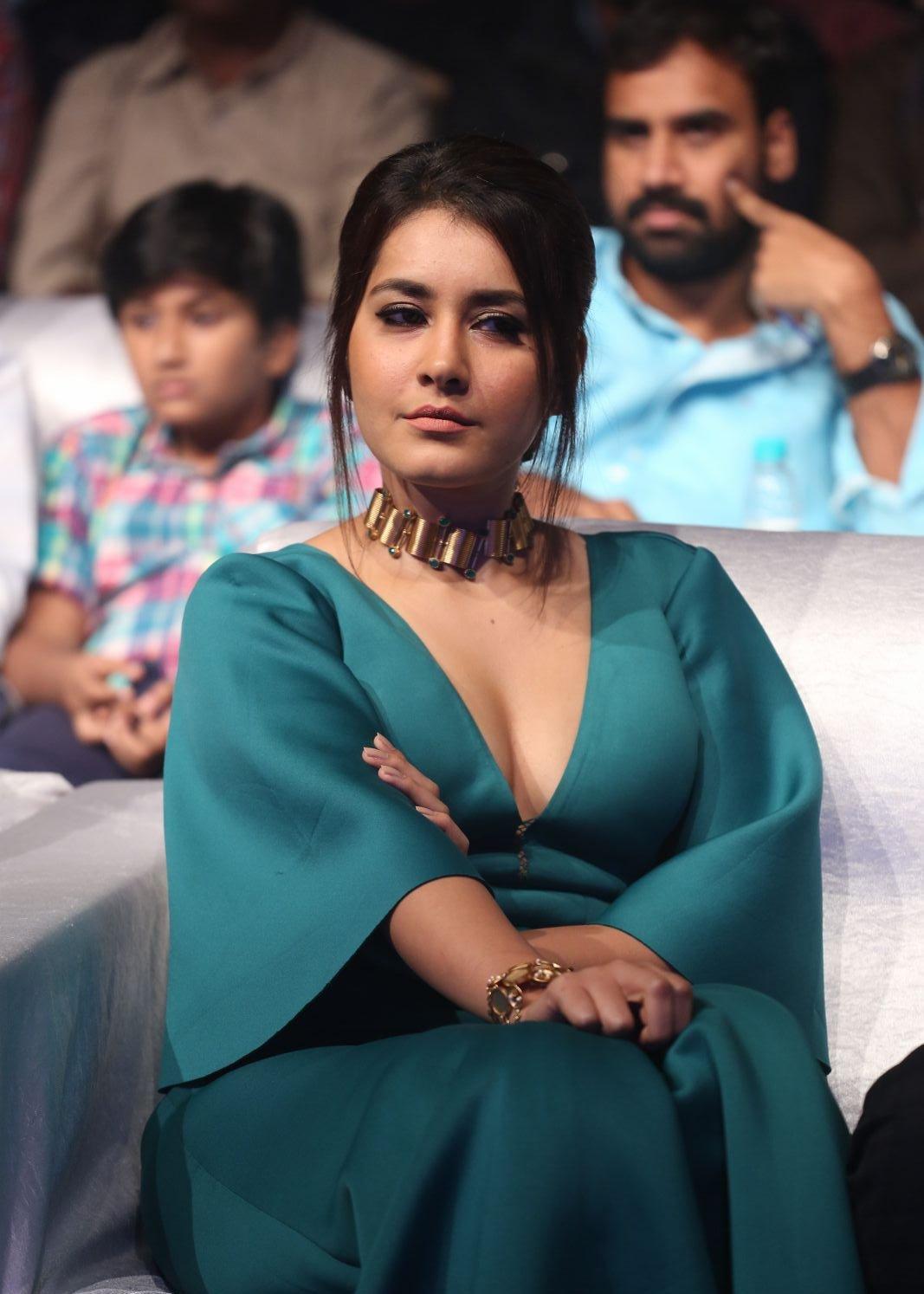 Rashi Khanna Super Sexy Cleavage Show At Telugu Film â€˜Hyperâ€™ Theatrical Trailer Launch Event in Hyderabad