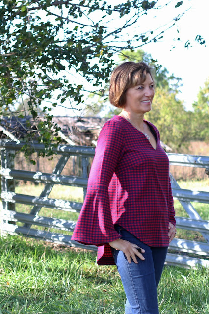 Megan Nielsen Dove in navy and red plaid all from Indiesew