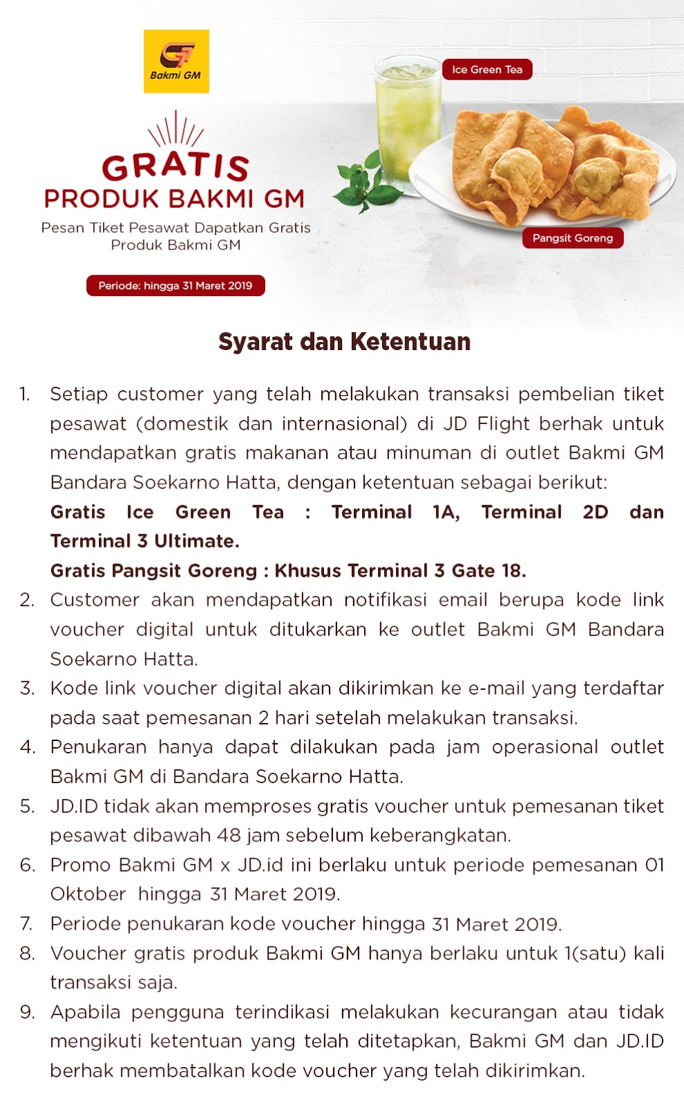 JDID - Promo Beli TIket Pesawat Gratis Produk Bakmi GM (s.d 31 Maret 2019) JDID - Promo Beli TIket Pesawat Gratis Produk Bakmi GM (s.d 31 Maret 2019)