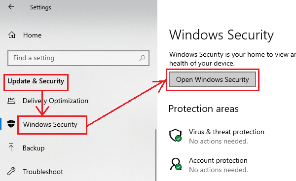 Ouvrez la sécurité Windows