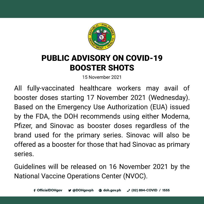 DOH booster shots vaccine for health care workers.