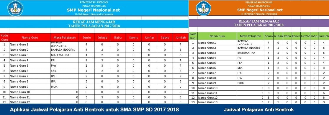 Download 4 Aplikasi Jadwal Pelajaran Format Excel Tahun 2018 Nasional Net