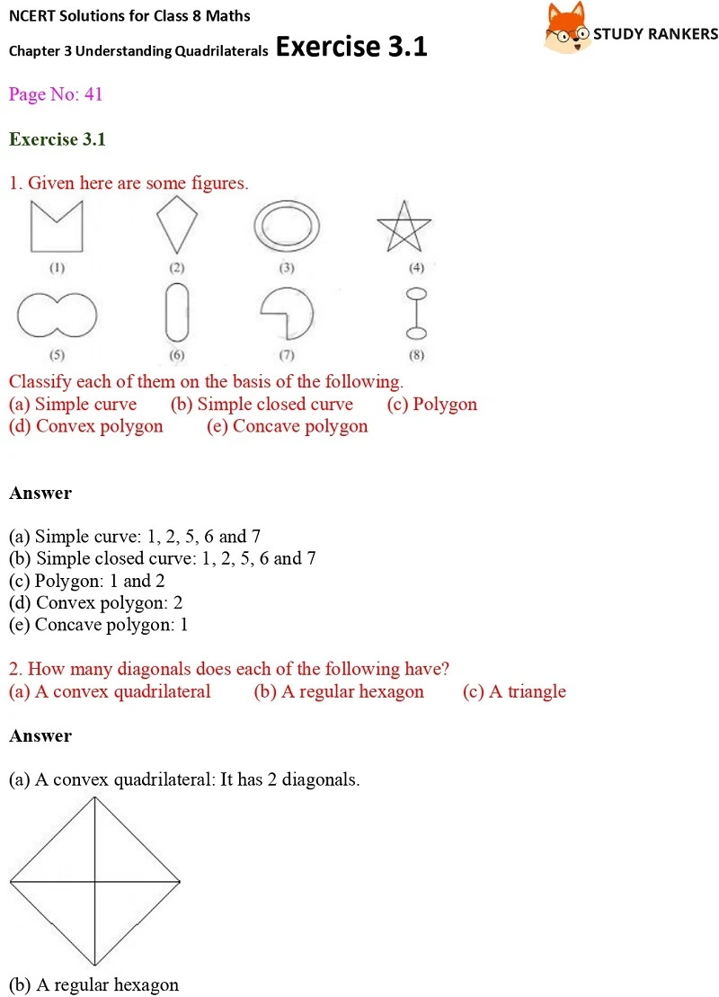 NCERT Solutions for Class 8 Maths Ch 3 Understanding Quadrilaterals Exercise 3.1 1