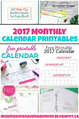 2017 monthly calendar printable