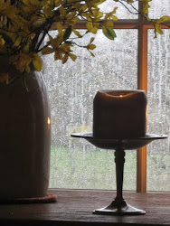 cozy rainy candlelight note card party window candle thinking