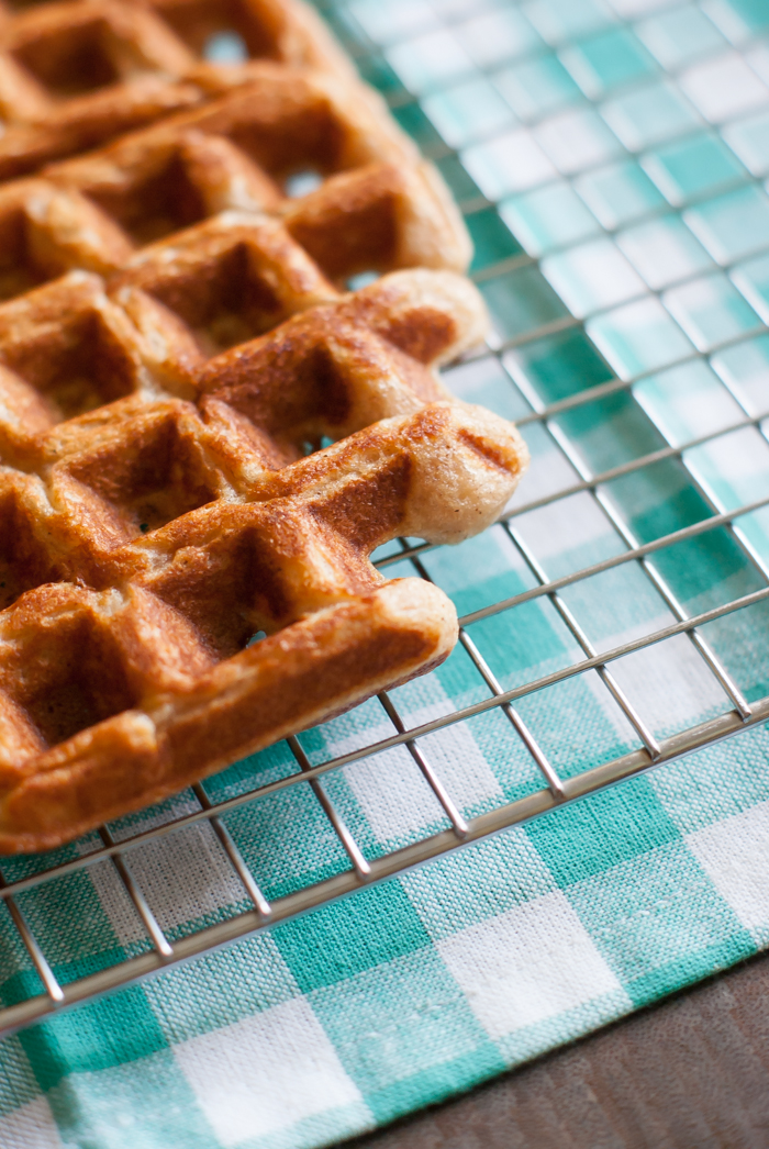 Cinnamon Sugar Waffles with Cinnamon Peanut Butter Maple Drizzle Bake