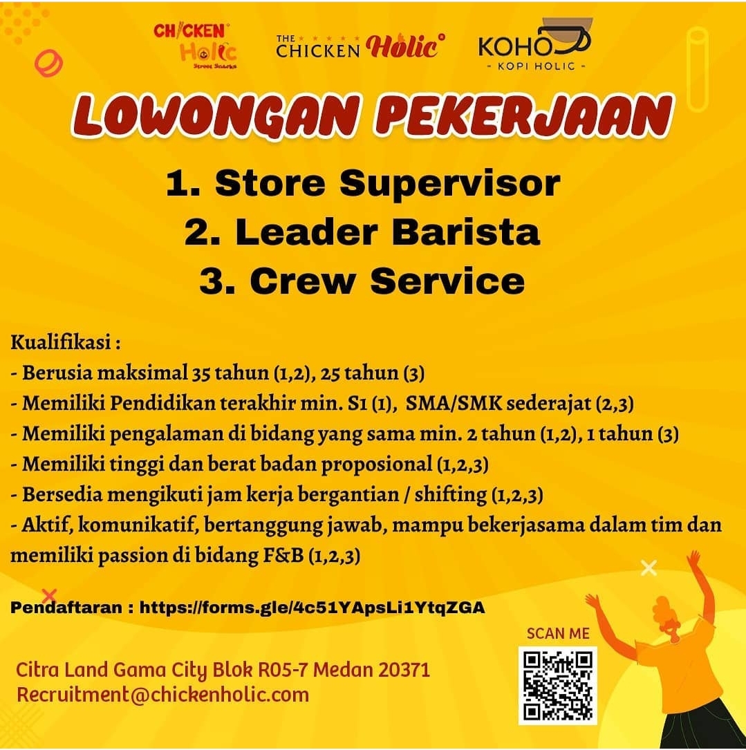 Lowongan Kerja Sma Smk The Chicken Holic Medan April 2021 Lowongan Kerja Medan Terbaru Tahun 2021