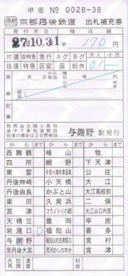 京都丹後鉄道　出札補充券