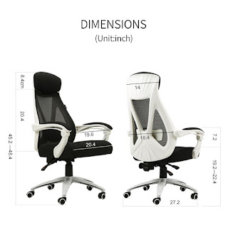 Dimensions for Hbada Ergonomic office Chair, Hiback Adjustable