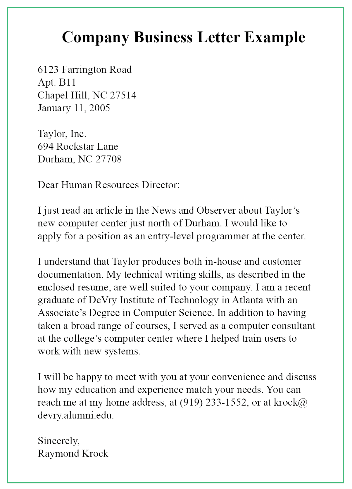 business plan letter example
