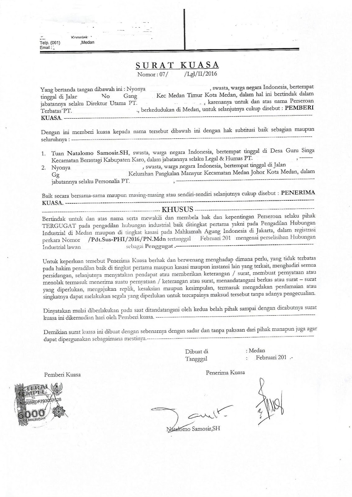 Contoh Surat Kuasa Gugatan Phi Contoh Surat