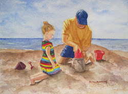 daughter beach dad father painting watercolor fun seashore child castle barbararosenzweig sand barbara summer ocean walking memories reproduction surf rosenzweig