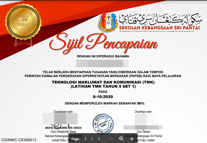 Contoh sijil penghargaan