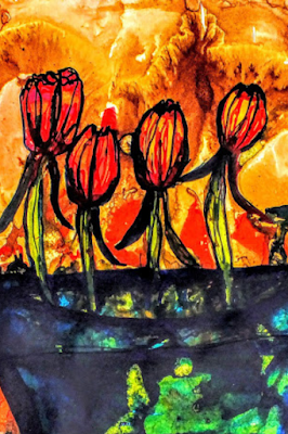 Orange Tulips in a blue Pot | Abstract Still Life by Miabo Enyadike