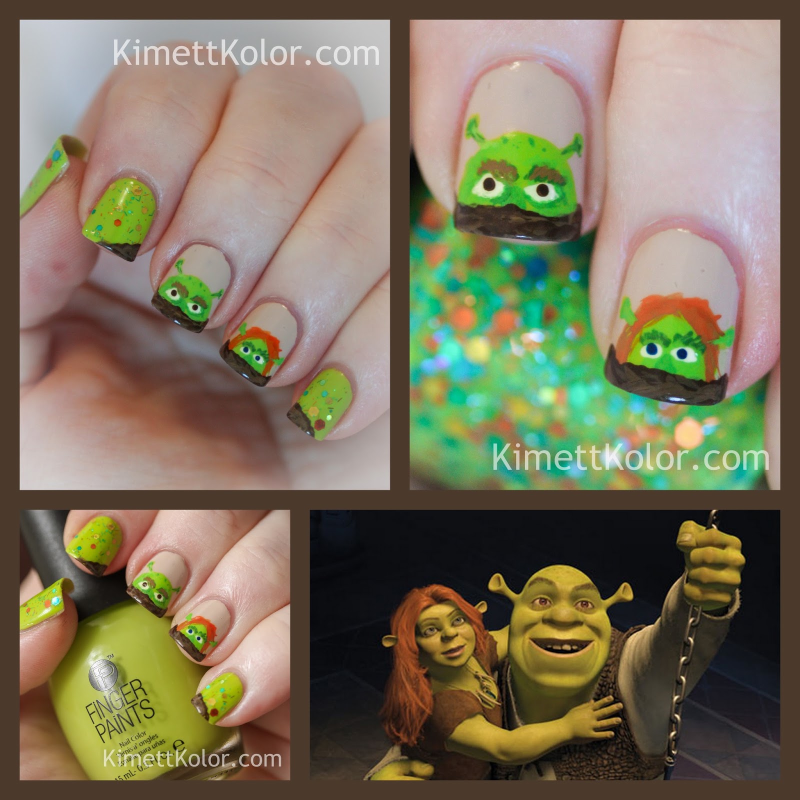 Nail Art of Shrek and Fiona