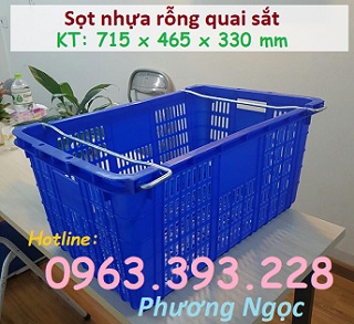 Sóng nhựa hở HS011 có quai sắt, sọt rỗng quai sắt