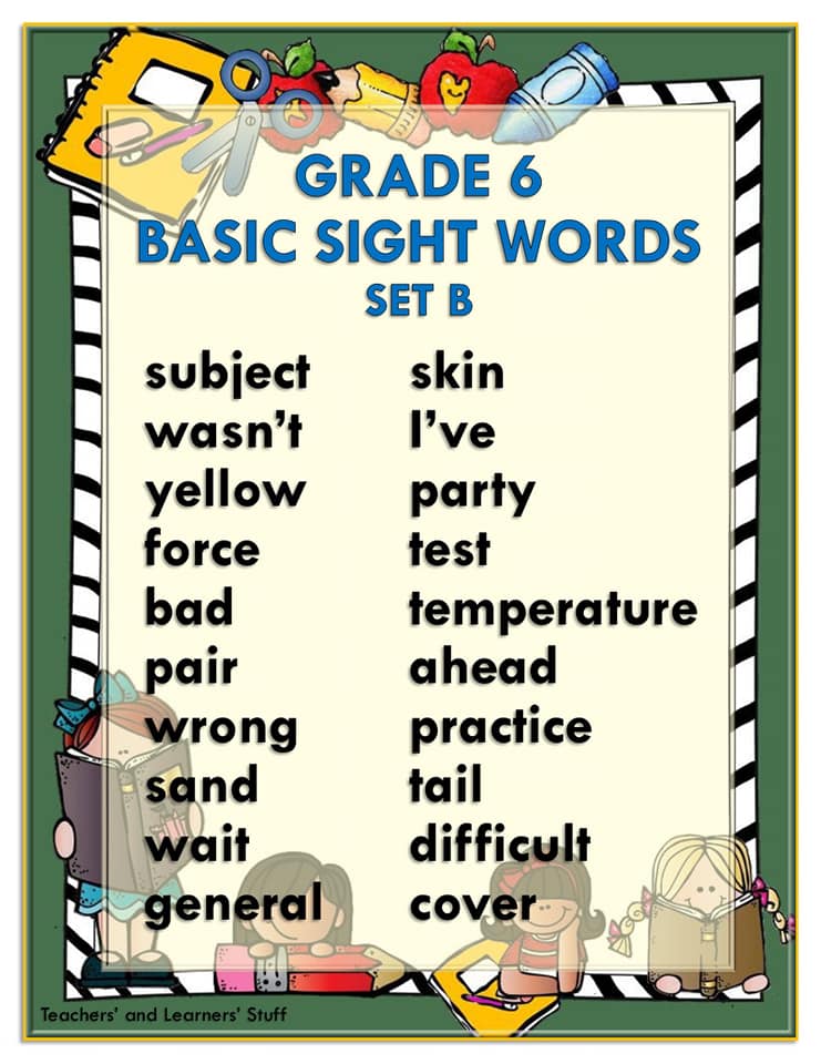 Basic Sight Words Grade 6 Free Download Deped Click