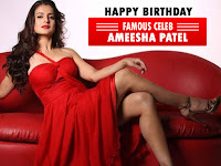 ameesha patel, fiery sexy siren of indian film actress ameesha sizzle look in fast red color outfit on red couch