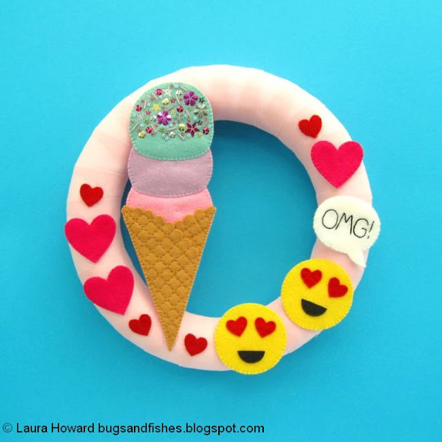 DIY Felt Emoji Ice Cream Summer Wreath Tutorial a felt wreath inspired by Instagram unicorn food